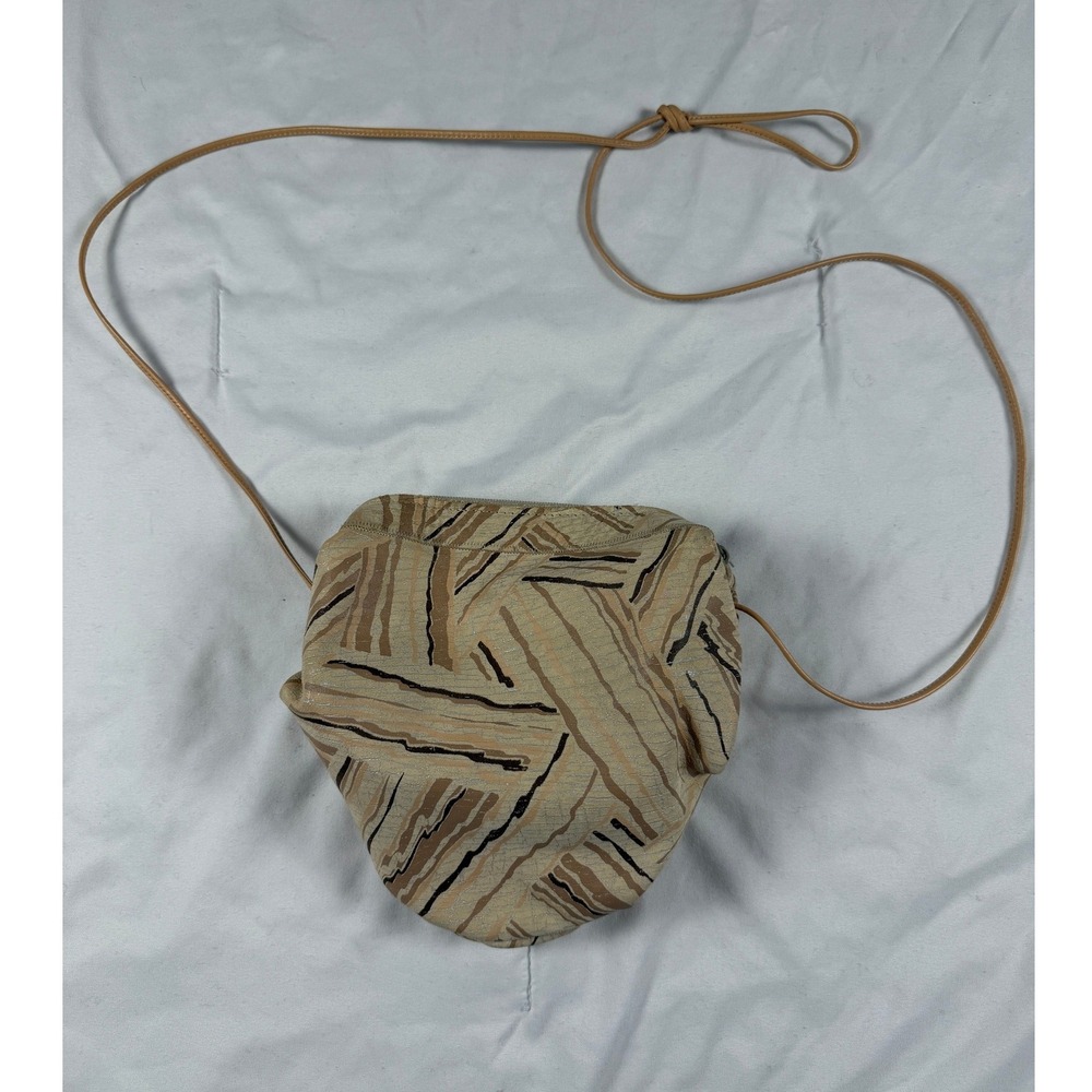 Carlos Falchi Vintage Tan Abstract Stripe Leather Crossbody Bag Slouchy Pouch